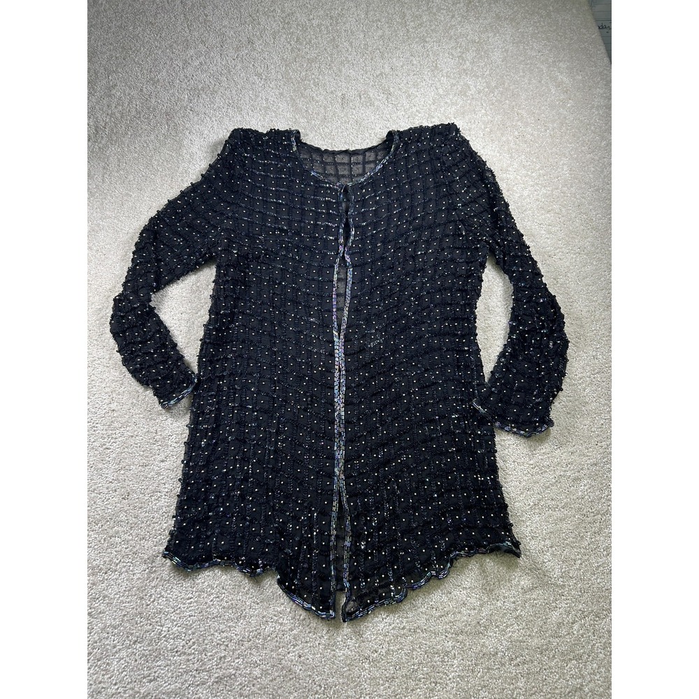 Vintage Beaded Sequin Jacket Womens Large‎ Open Front Long Sleeve Formal 90s